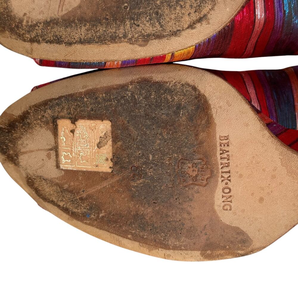 Beatrix Ong Satin Striped Wedge Heel Women's SZ 39 Rainbow Art Luxury Whimsy Fun - Picture 7 of 13